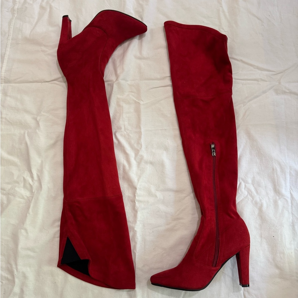 Elegant Red Over-the-Knee Boots